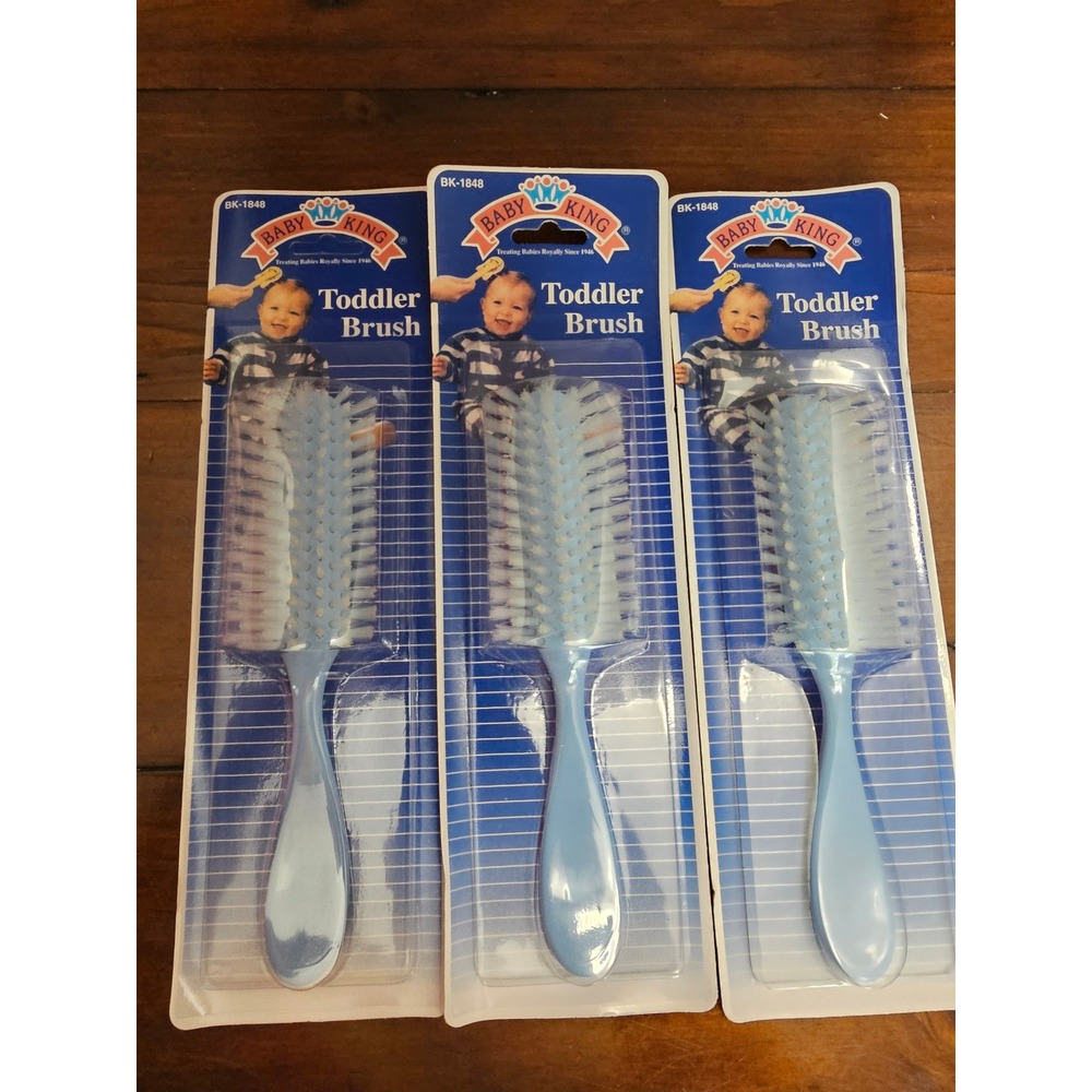 3 Pack Baby King Toddler Brush BK-1848 Vintage Light Blue Soft Nylon Bristles
